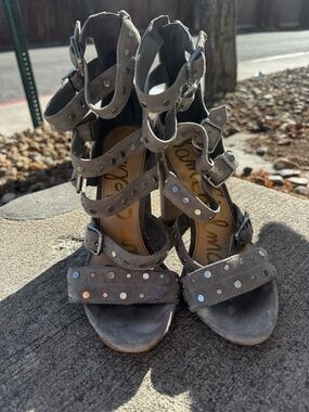 Sam Edelman Gray Studded Multi-Strap High Heel Sandals
